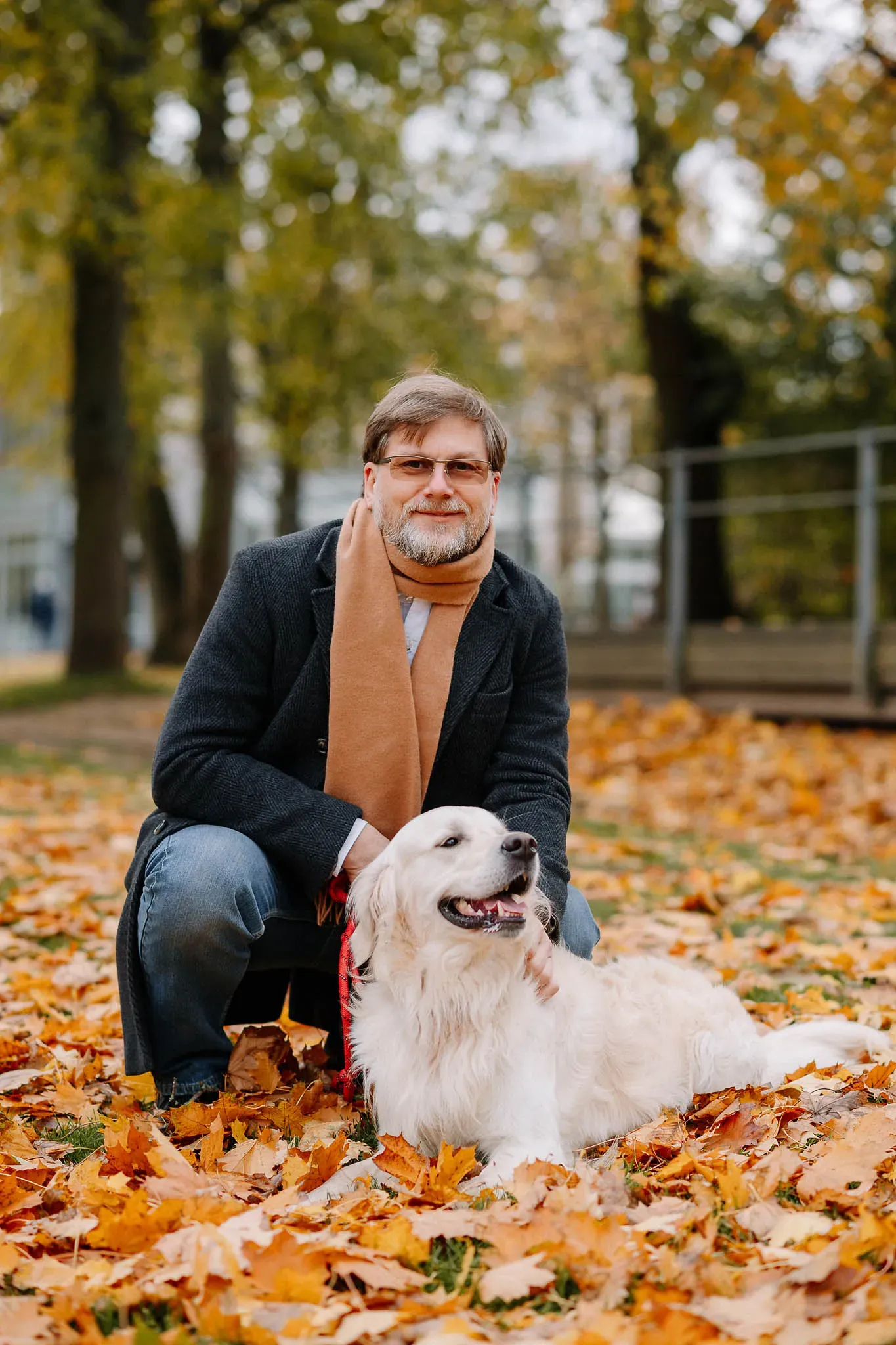 Herstfotoshooting im park mit einem Hund